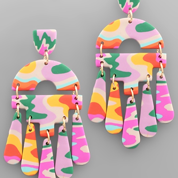 Clay Geometric & Tassel Earrings - Picture 2 of 2